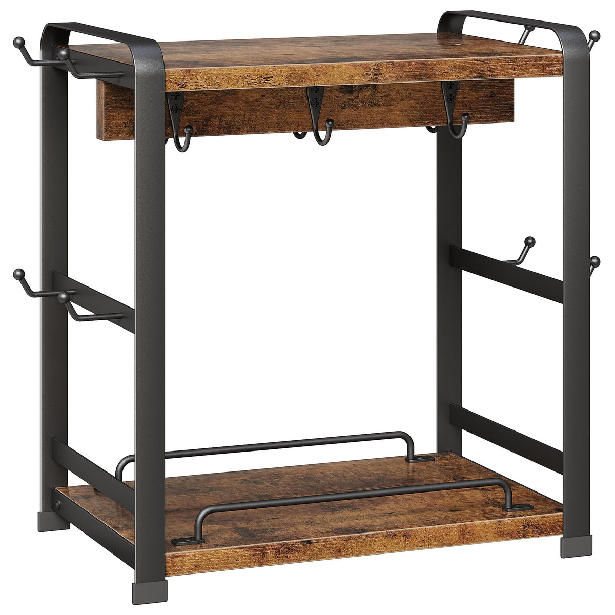 OROPY wooden coffee bar organizer with 14 mug hooks keeps mugs accessible