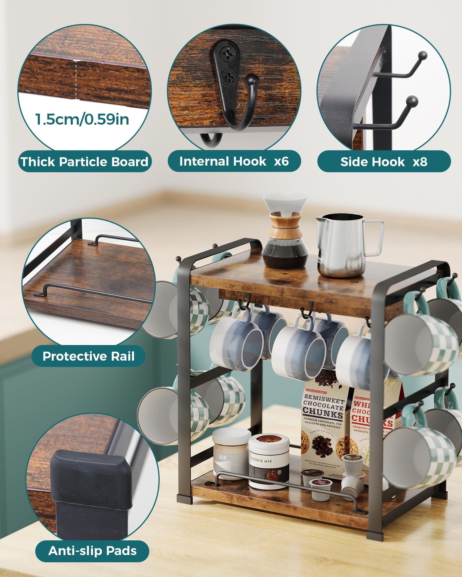 OROPY wooden coffee bar organizer close up of particle board finish