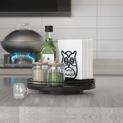 Oroyutor rotating tray on a counter with 360-degree access.
