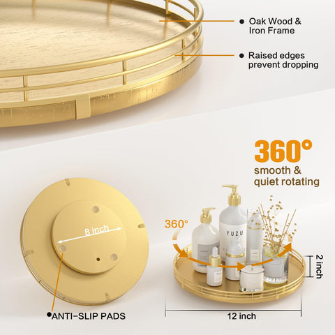 Oroyutor Oak Wood Lazy Susan rotation, smooth 360° motion for effortless serving.