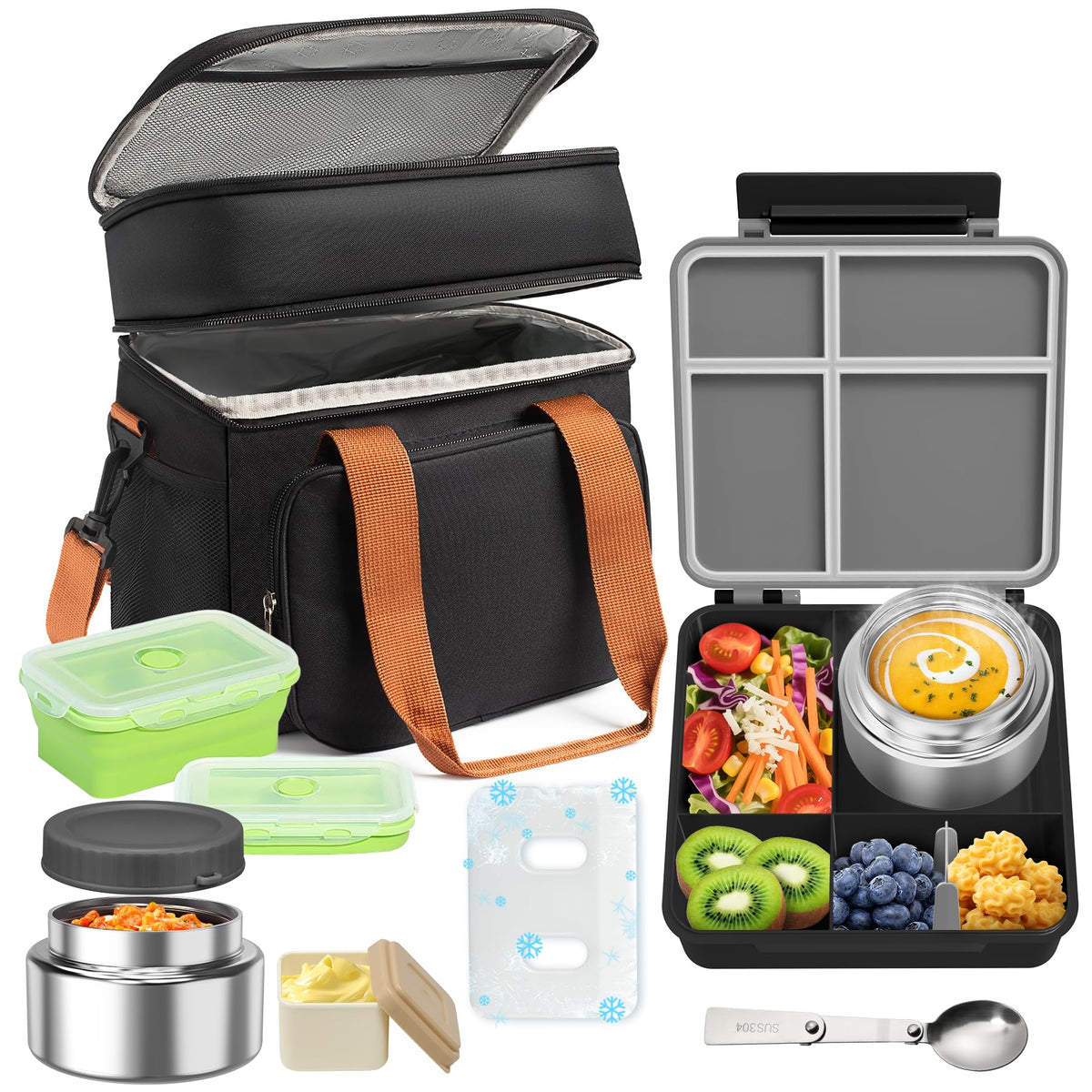Orylia adult lunch box with four compartments for organized meals at work
