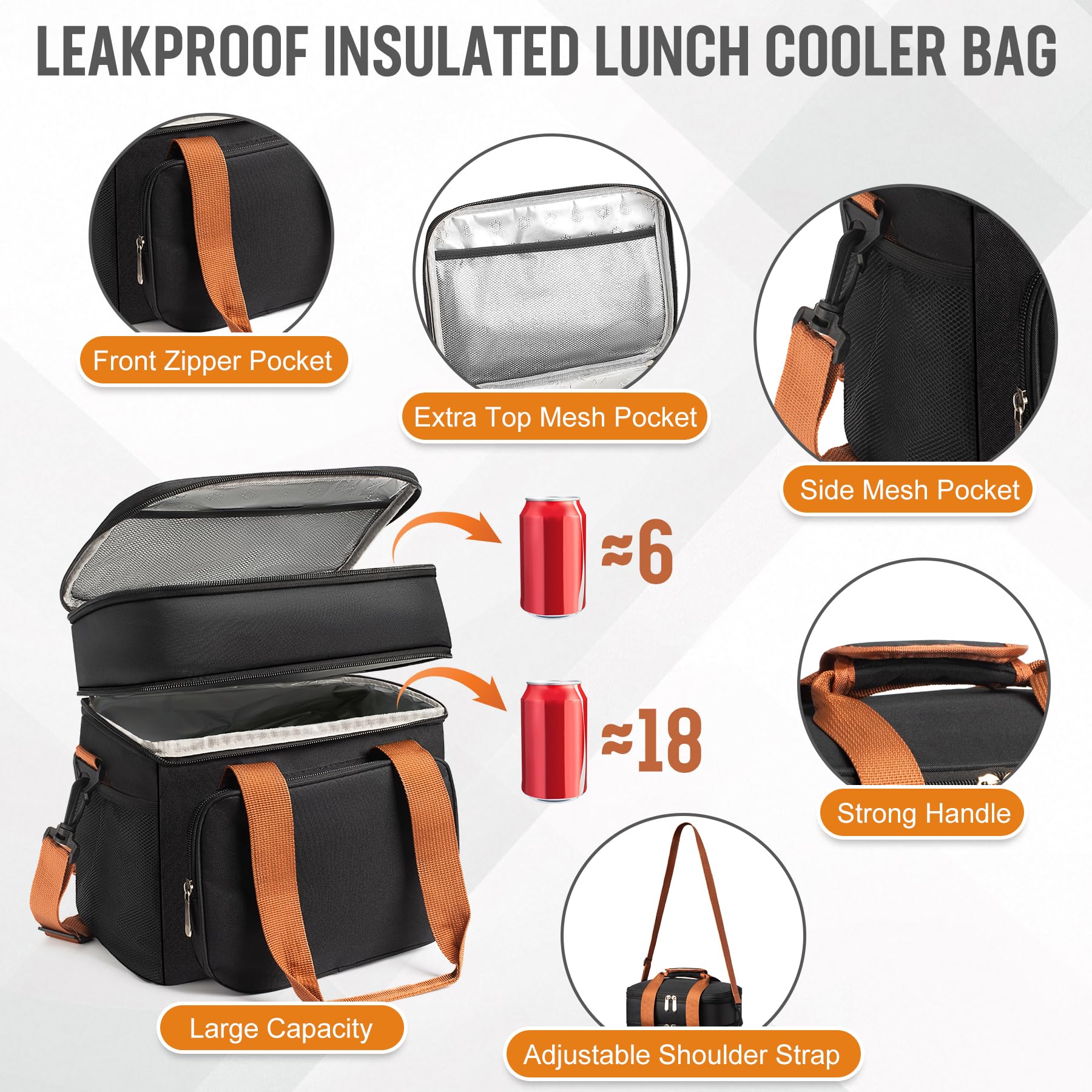 Orylia insulated lunch bag with ice pack preserves freshness all day