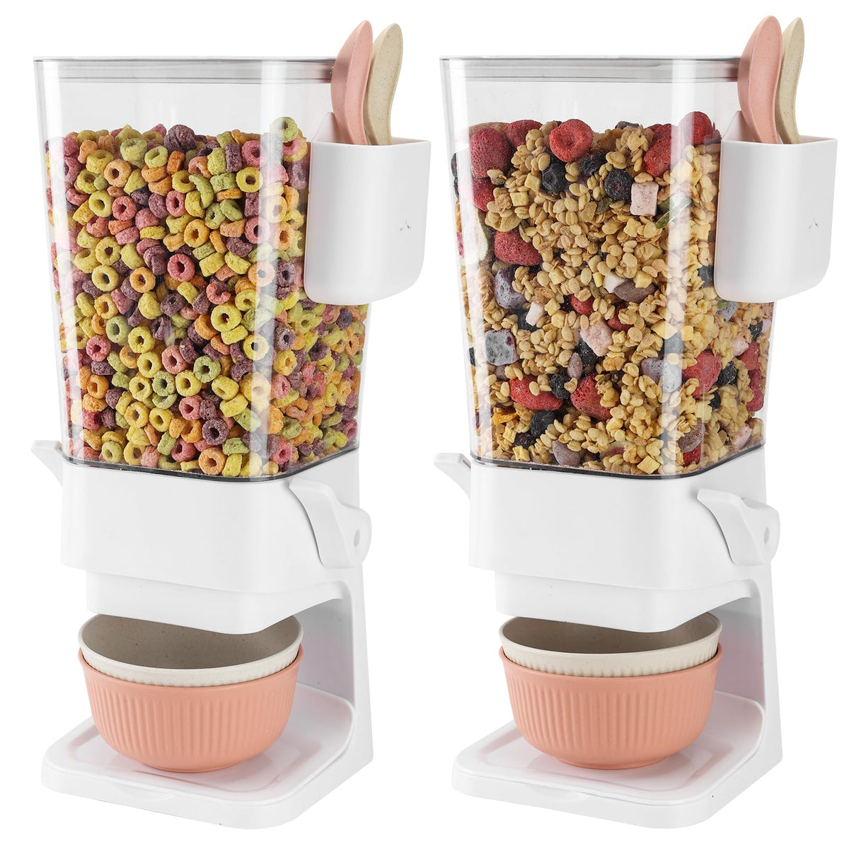 Osacoe cereal dispenser front view with bowls for quick breakfasts
