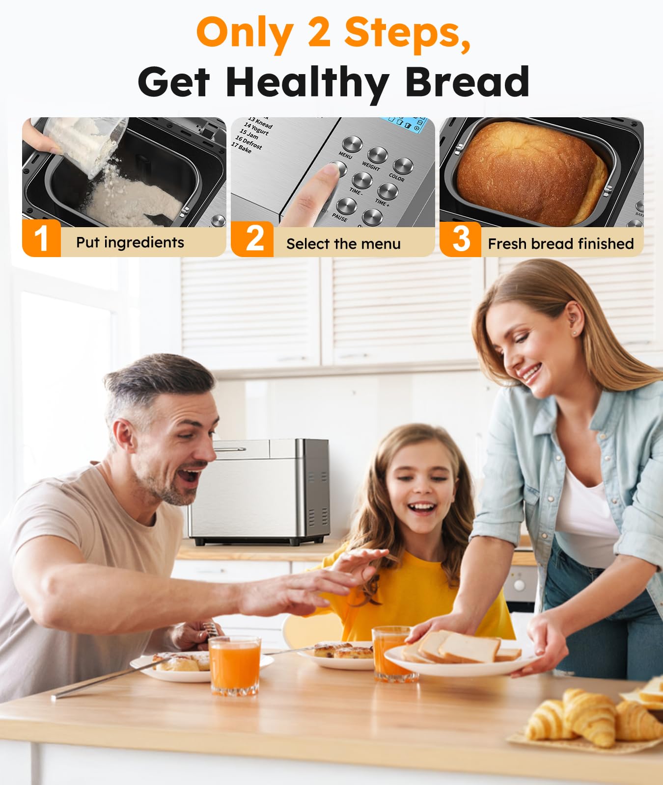 OSIPOTO bread maker digital display showing easy program selection for beginners.