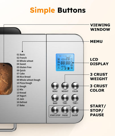 OSIPOTO bread maker timer display enables planned baking.