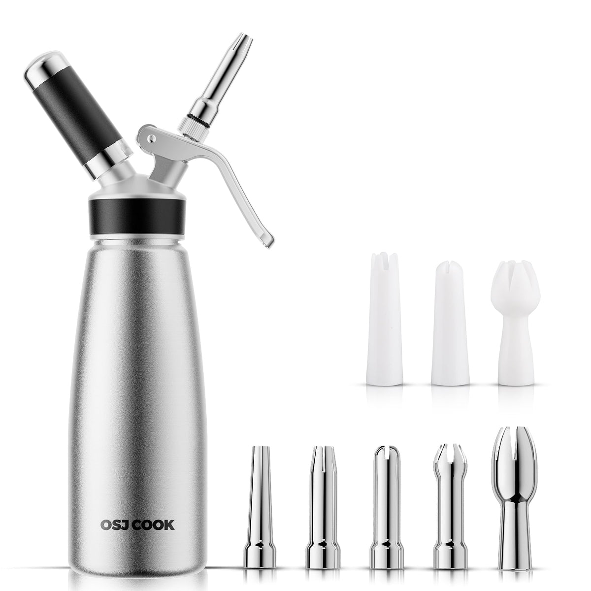 OSJ COOK professional whipped cream dispenser 500ml silver for restaurant-grade desserts