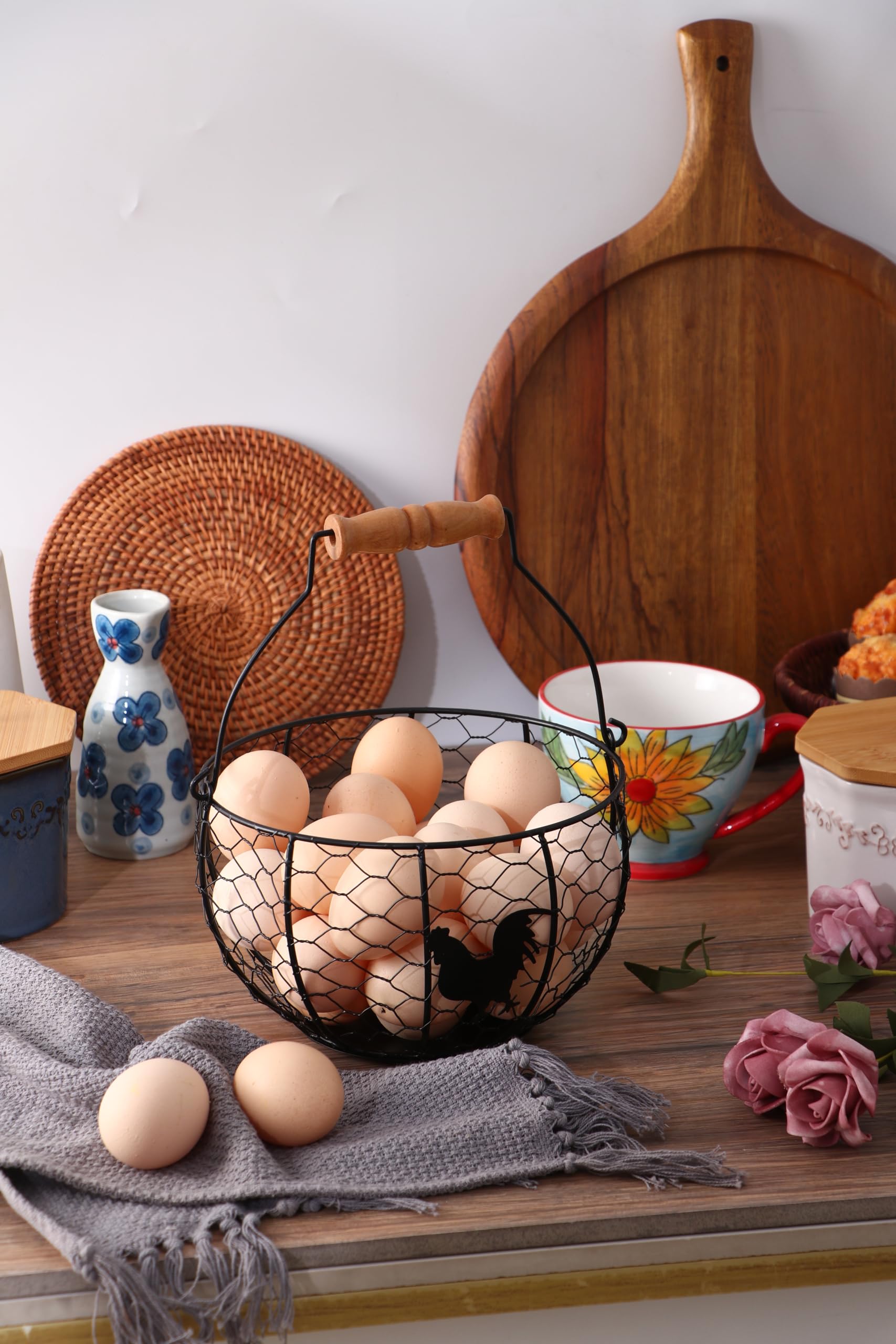 Oskas antique rustic wire egg holder doubles as fruit or snack basket