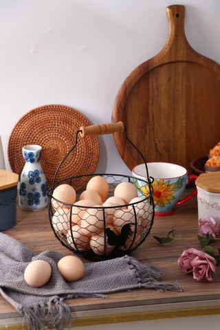 Oskas antique rustic wire egg holder doubles as fruit or snack basket