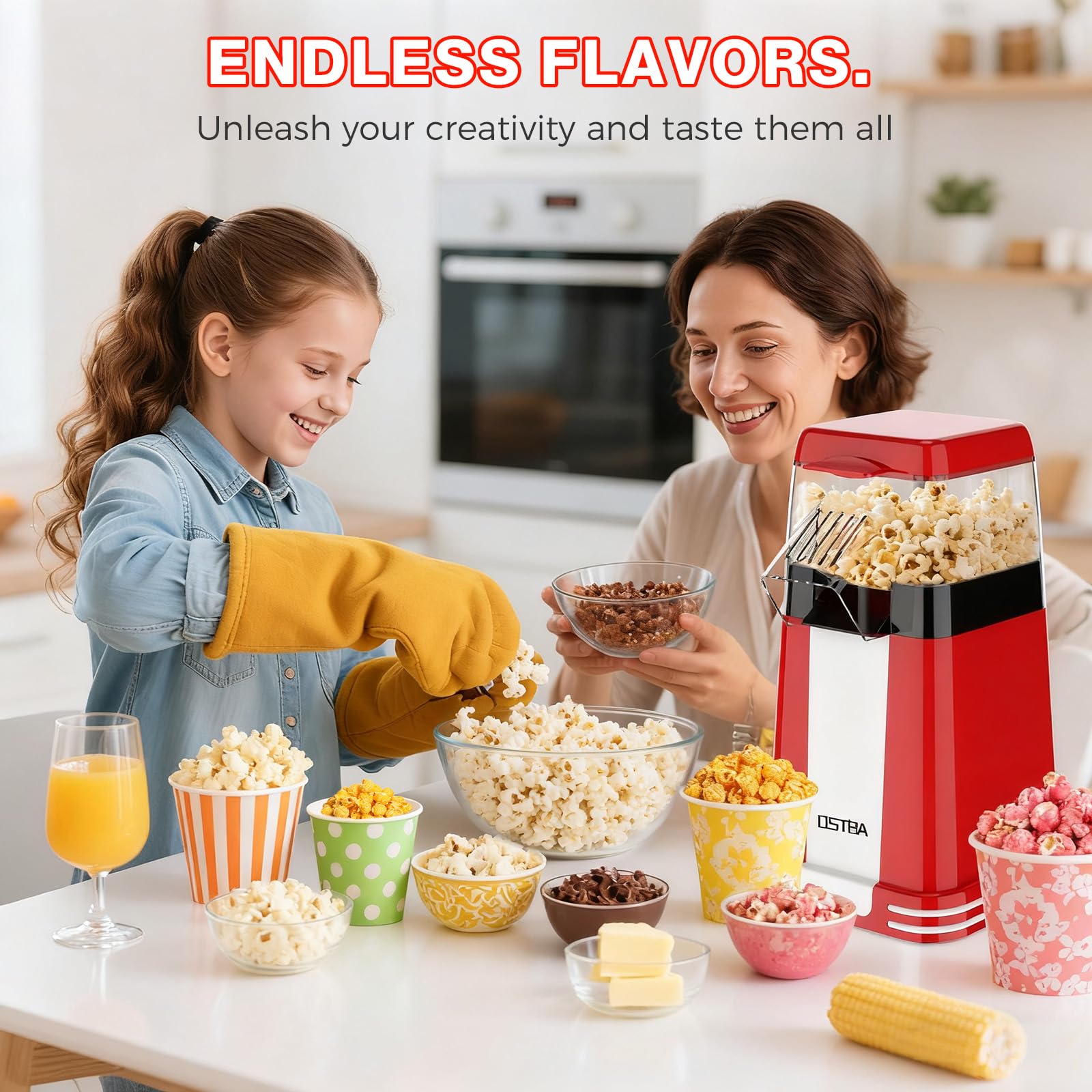 OSTBA Popcorn Maker easy-clean interior promotes quick cleanup after snacks
