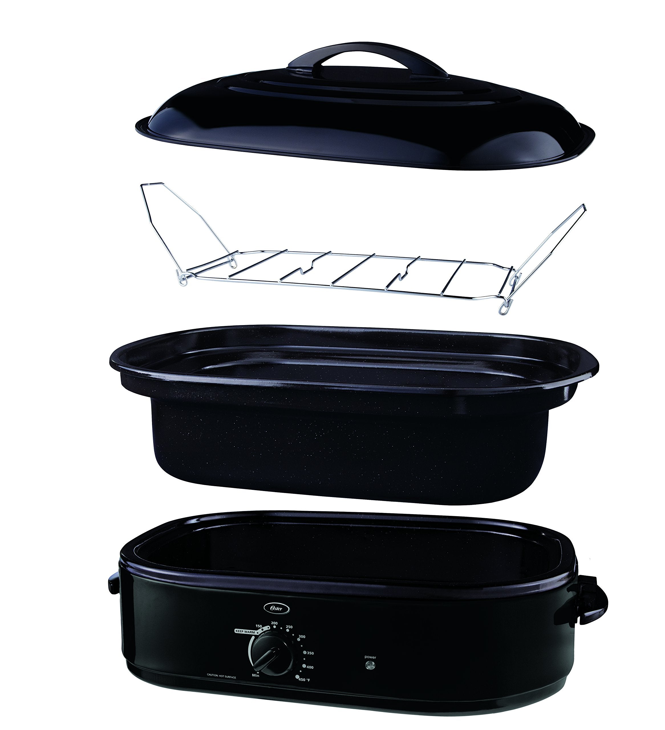Oster CKSTRS18-BSB-W removable enamel pan for easy cleanup and even heat.