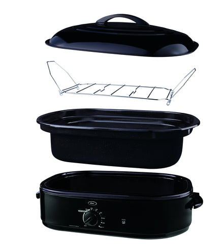 Oster CKSTRS18-BSB-W removable enamel pan for easy cleanup and even heat.