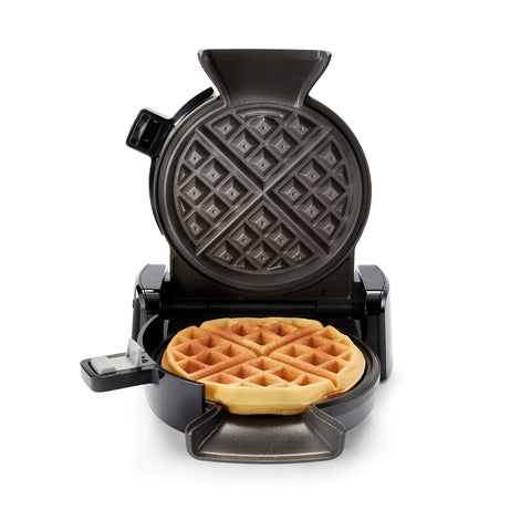 Oster DiamondForce vertical waffle maker front view shows durable nonstick for easy release.