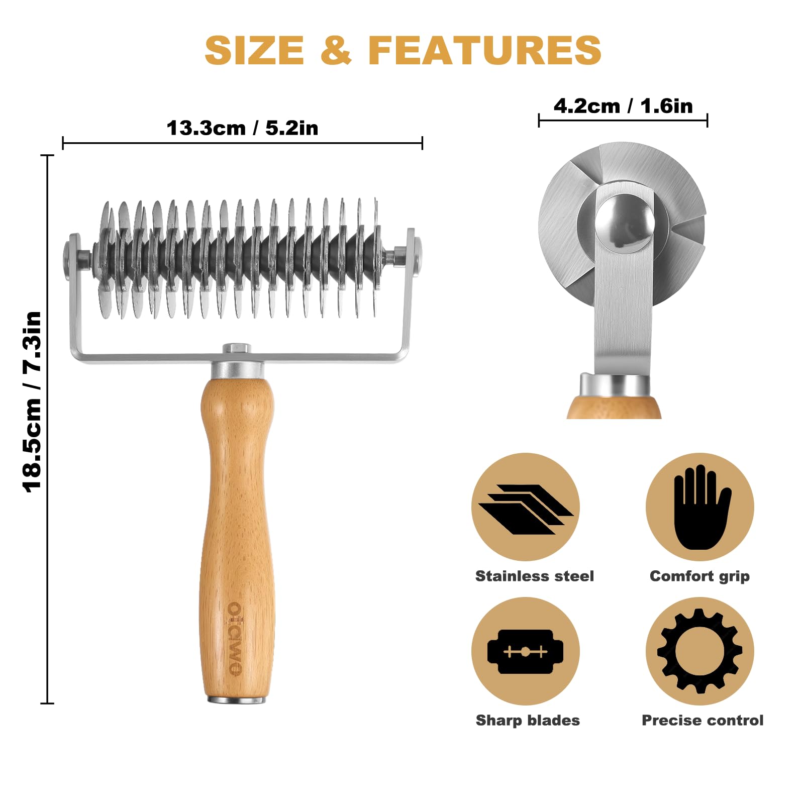 Otawe wooden-handle pastry tool offers comfortable control while rolling