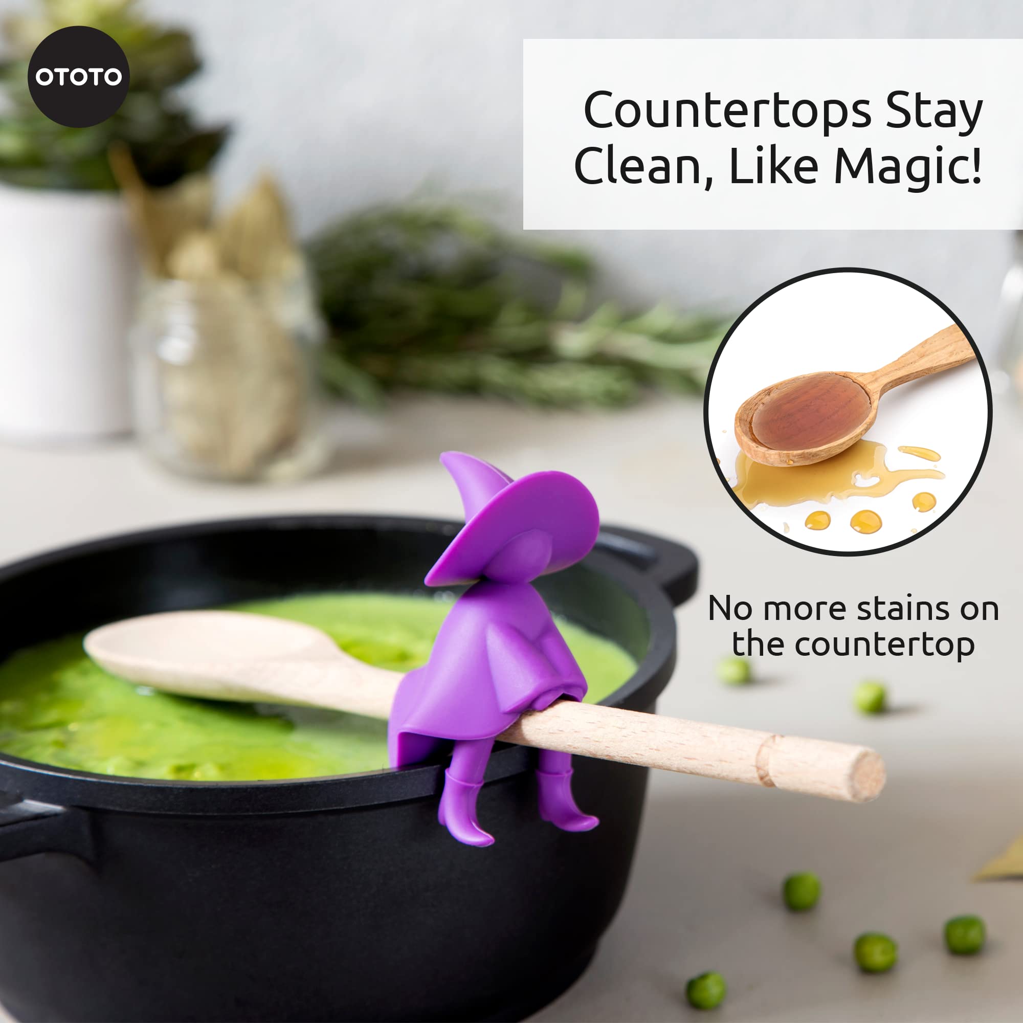 OTOTO Agatha spatula holder stays secure on the stove during cooking.