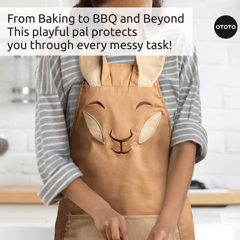 OTOTO Aproo in-use with utensils for hands-free prep