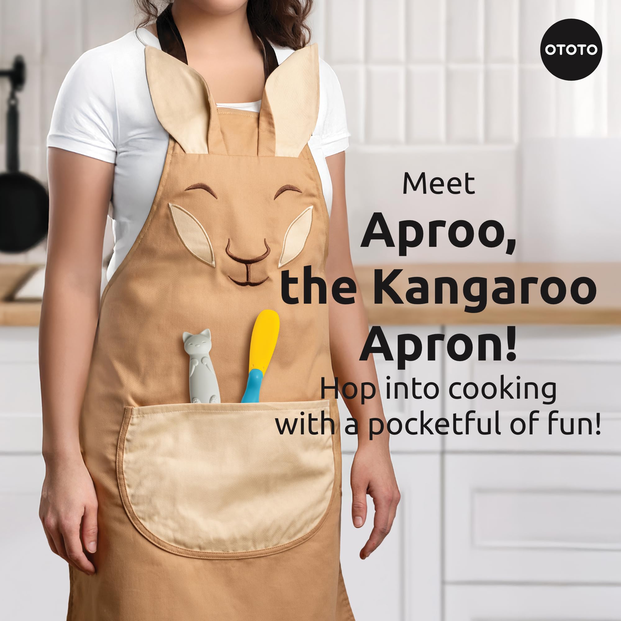 OTOTO Aproo apron pocket showing practical utensil holder during cooking