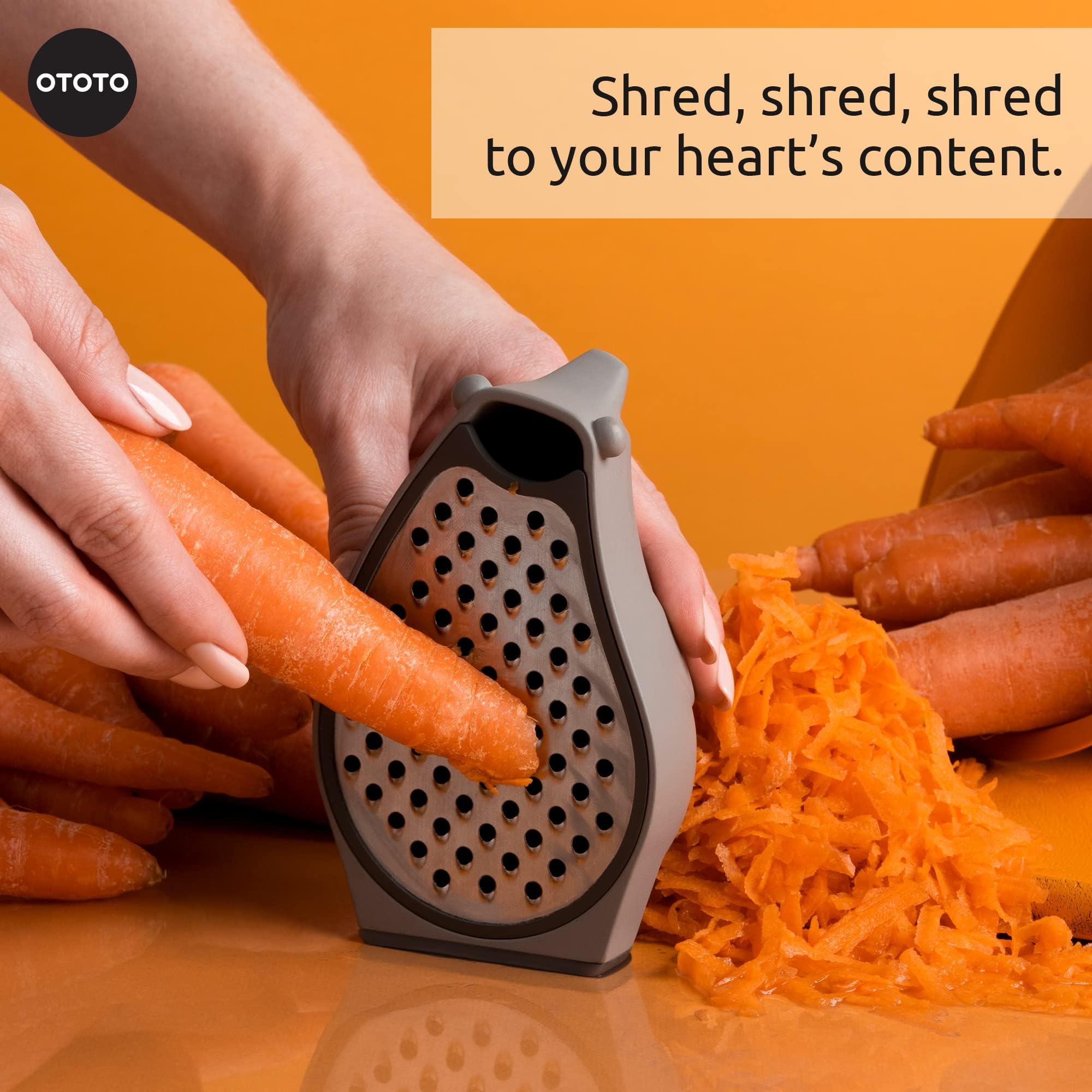 OTOTO Barry kid-friendly grater with non-slip base helps children participate safely.