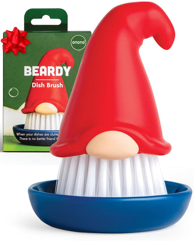 OTOTO Beardy Gnome Dish Brush front view shows sturdy bristles for tough scrubbing