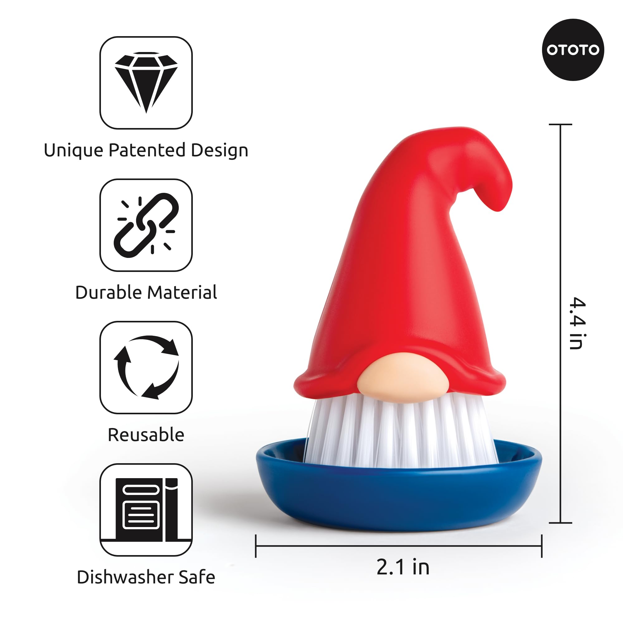 OTOTO Beardy Gnome Dish Brush gift-ready packaging for quirky presents