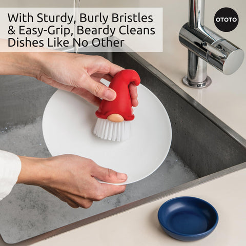 OTOTO Beardy Gnome Dish Brush in a kitchen scene with playful charm