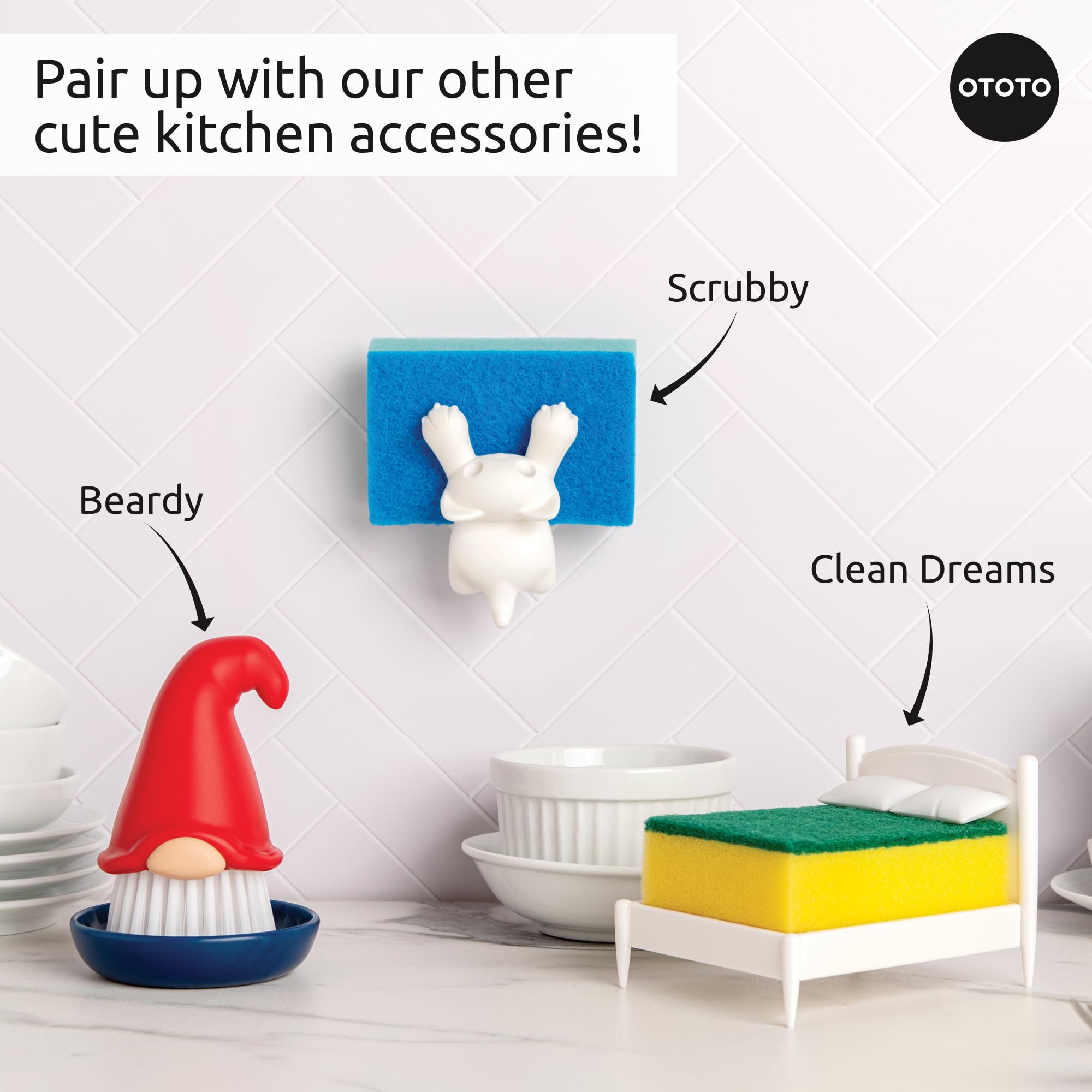 OTOTO Beardy Gnome Dish Brush on sink-side ready for everyday use