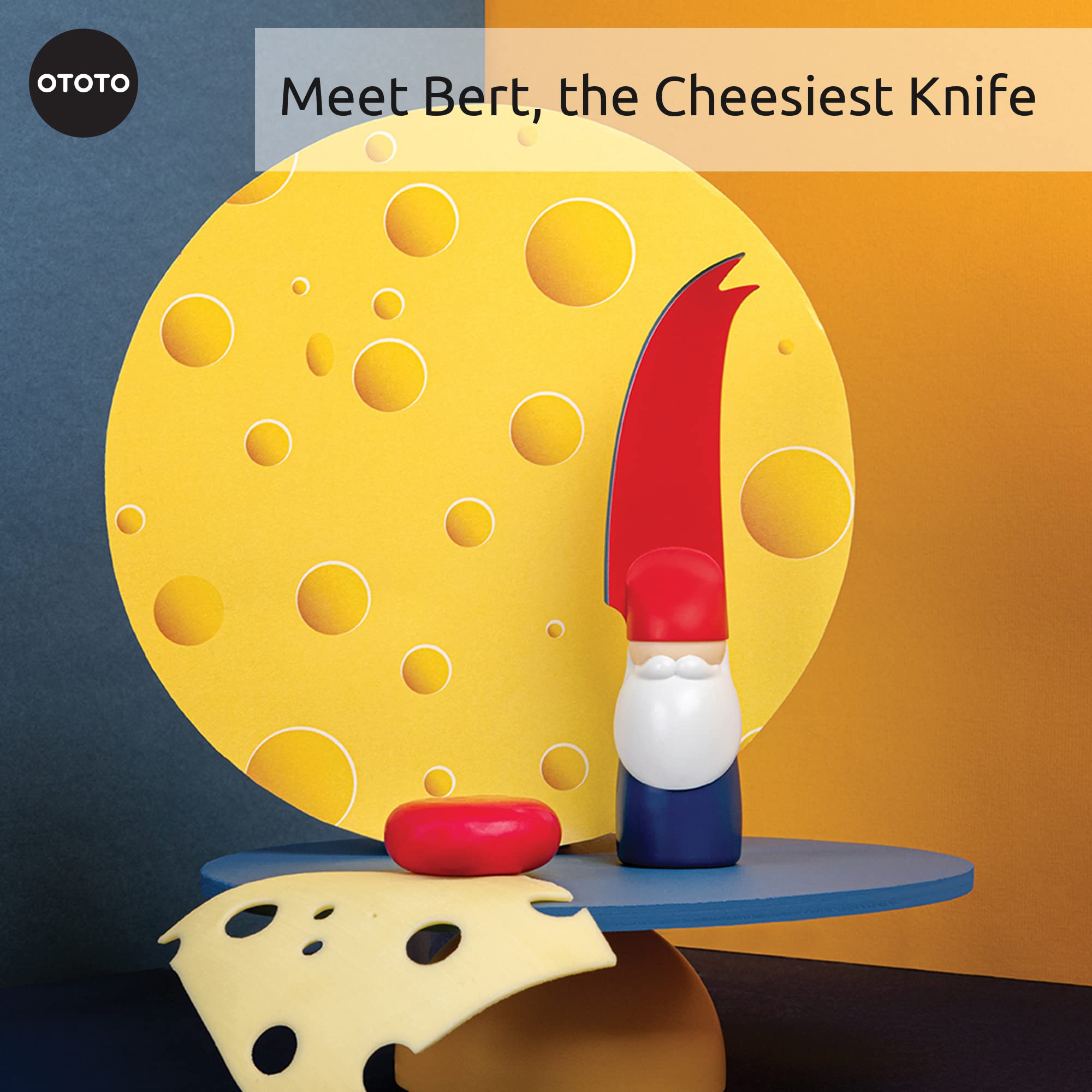 OTOTO Bert stainless steel blade delivers clean cuts through various cheeses.