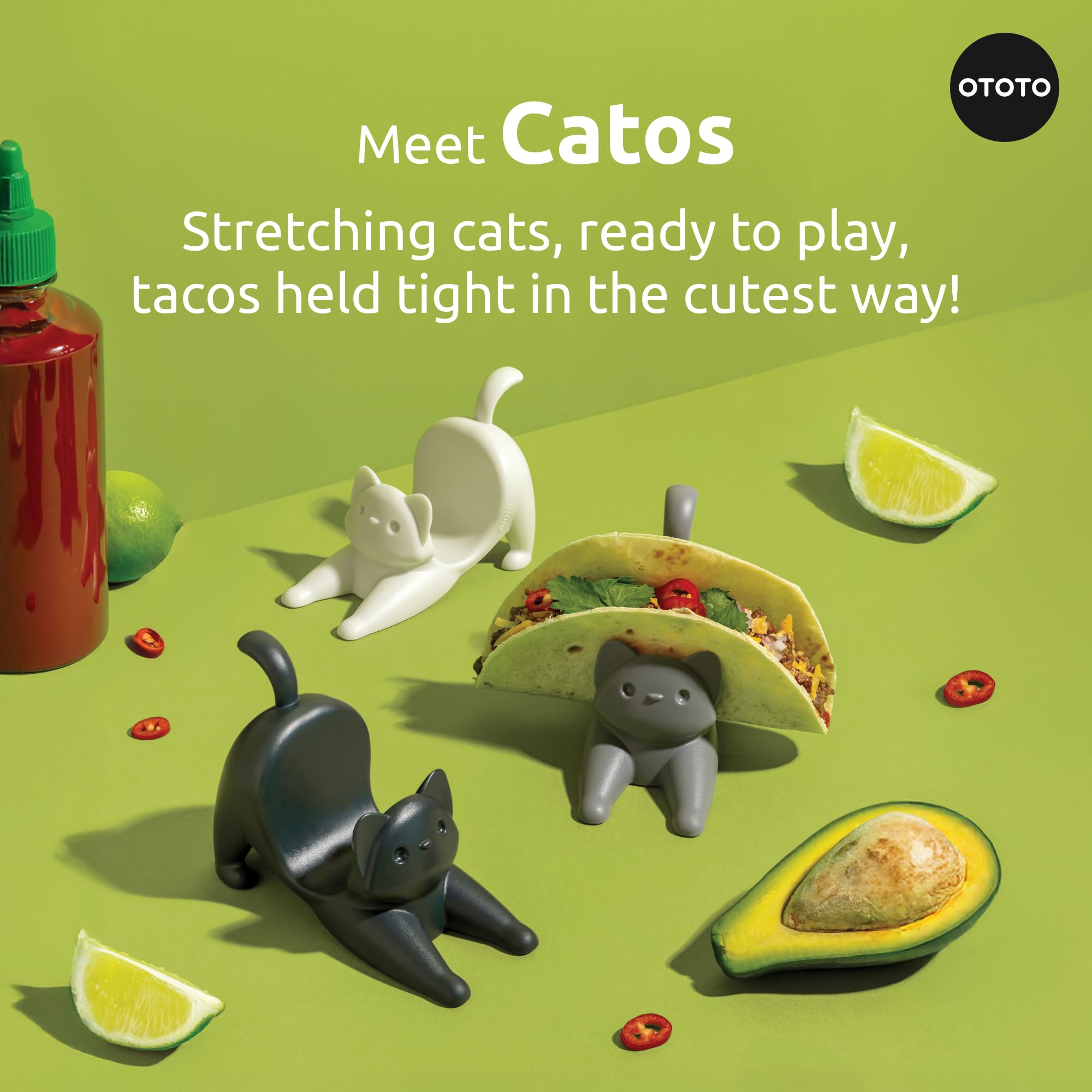 OTOTO Catos stretching cat holders securing a tidy taco setup