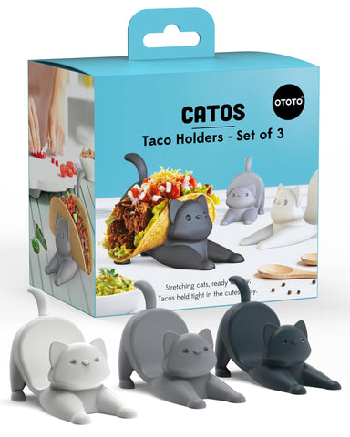 OTOTO Catos taco holder trio on counter keeping shells upright for easy toppings