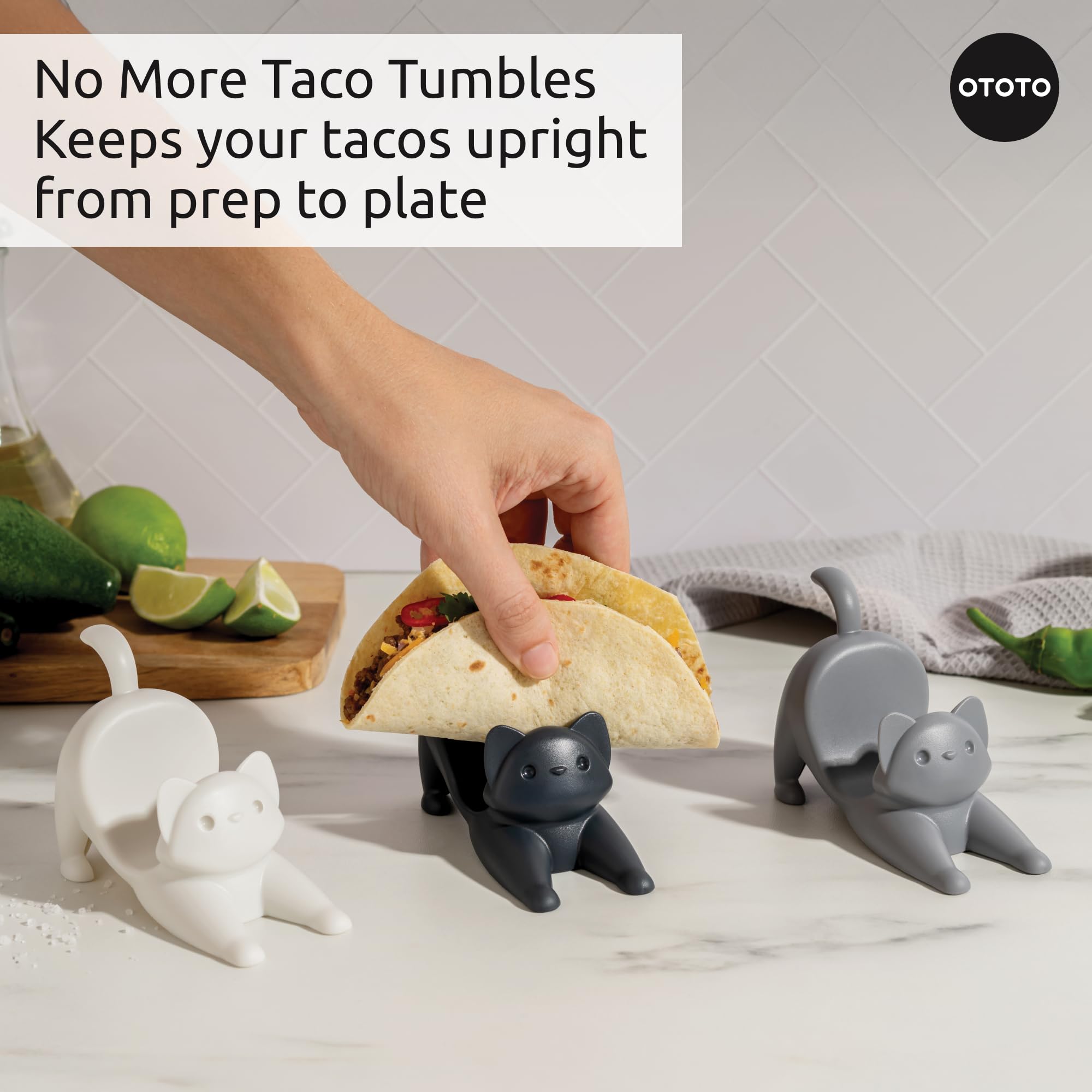Close-up of OTOTO Catos taco stand stabilizing fillings without spills