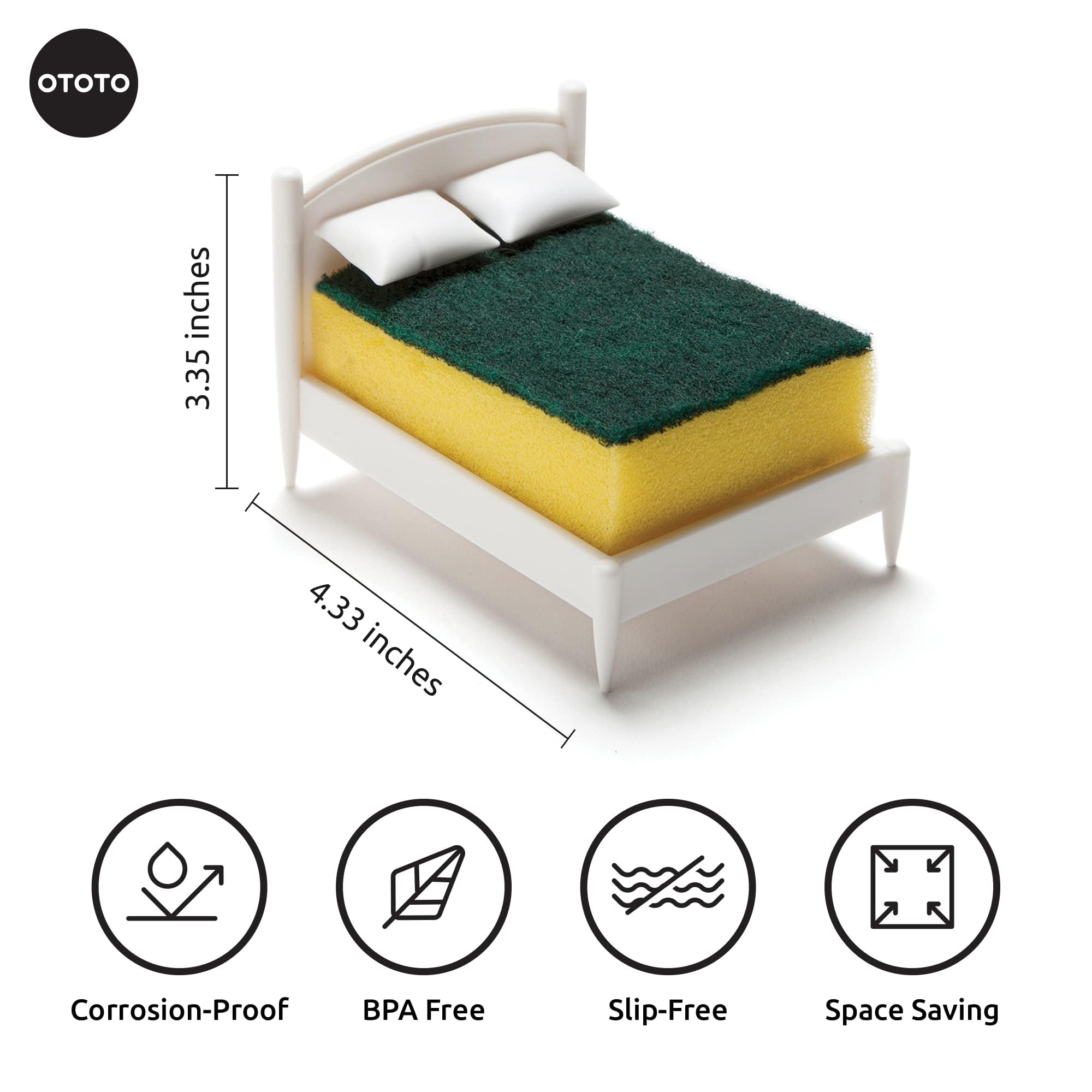 OTOTO sponge holder with two pillows stores your scrubber snugly after cleaning.