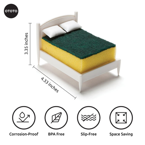 OTOTO sponge holder with two pillows stores your scrubber snugly after cleaning.