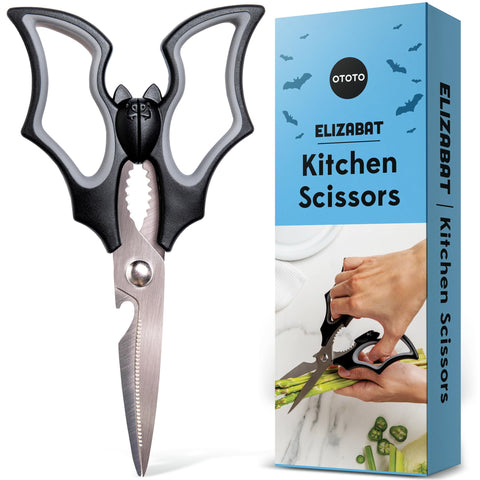 OTOTO Elizabat bat kitchen scissors deliver precise cuts with a playful bat silhouette.