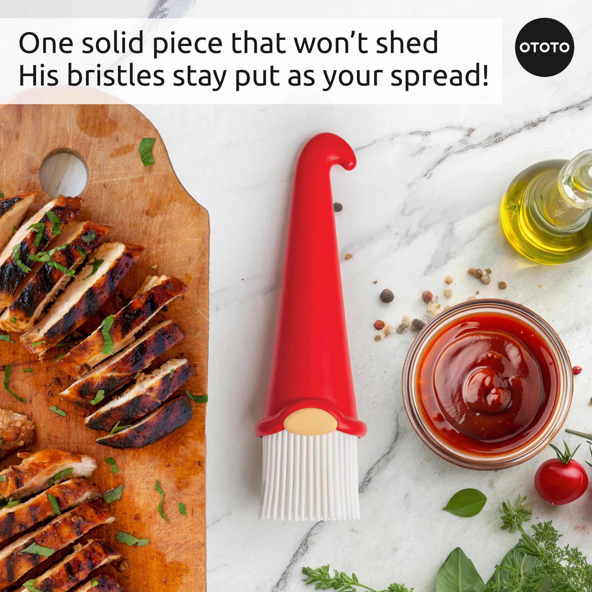 OTOTO Gnomeo BPA-free silicone brush is dishwasher-safe.