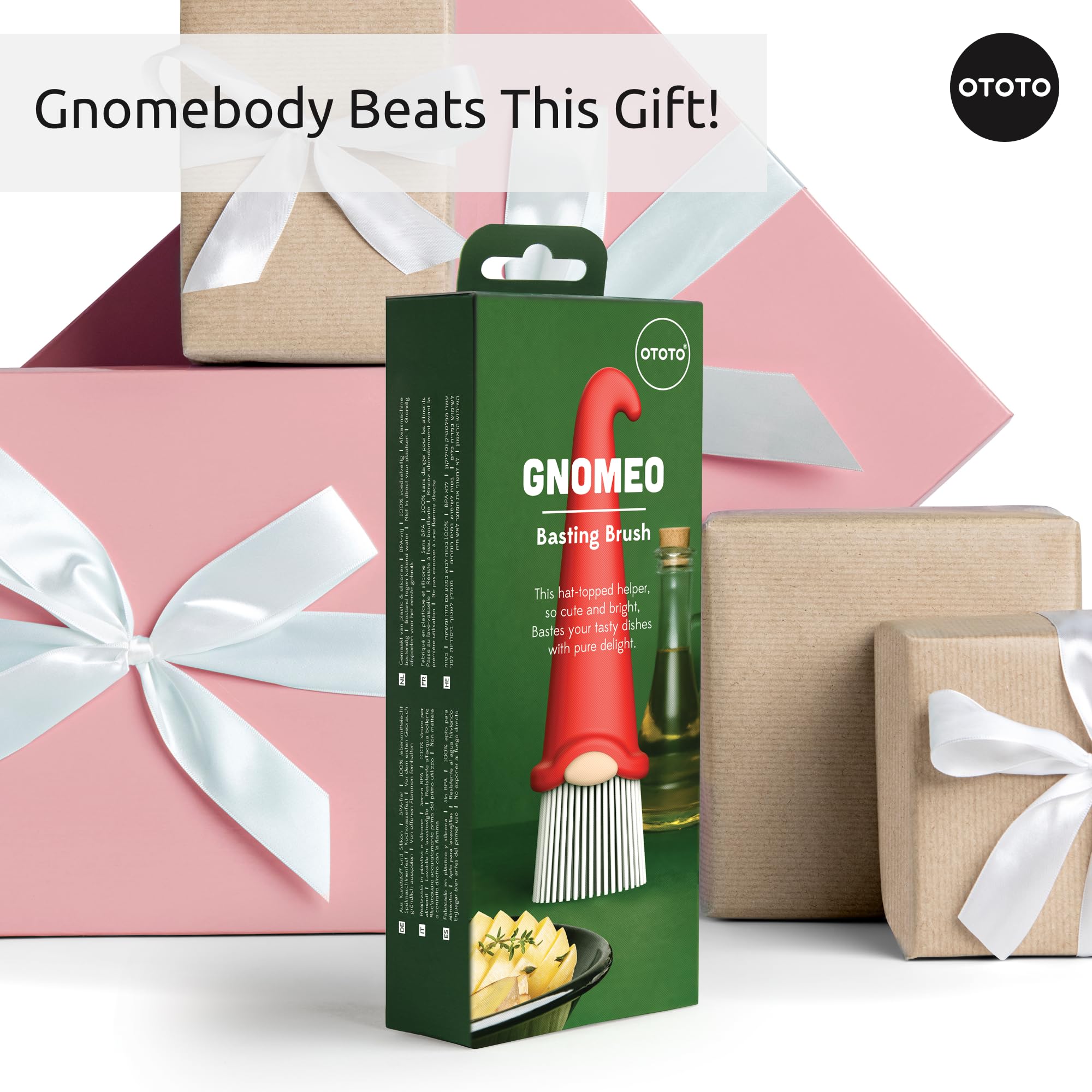 OTOTO Gnomeo brush handles sauces without scratching pans.
