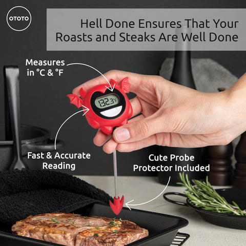 OTOTO Hell Done foldable meat thermometer saves space and stores neatly.