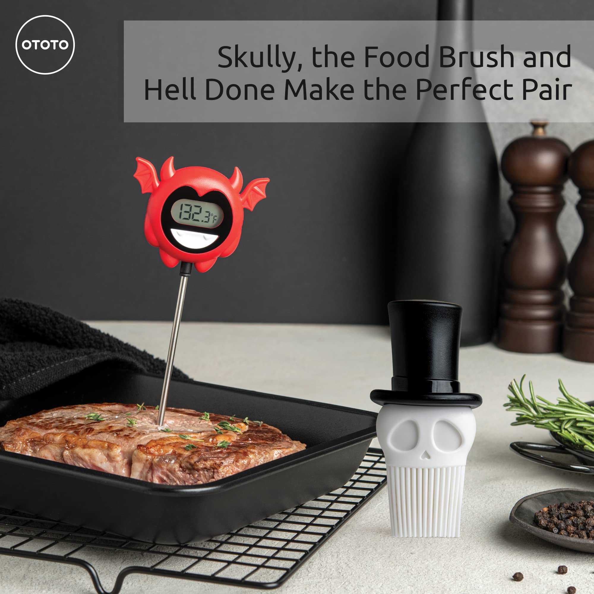 OTOTO Hell Done probe protector keeps the stainless steel probe safe when not in use.