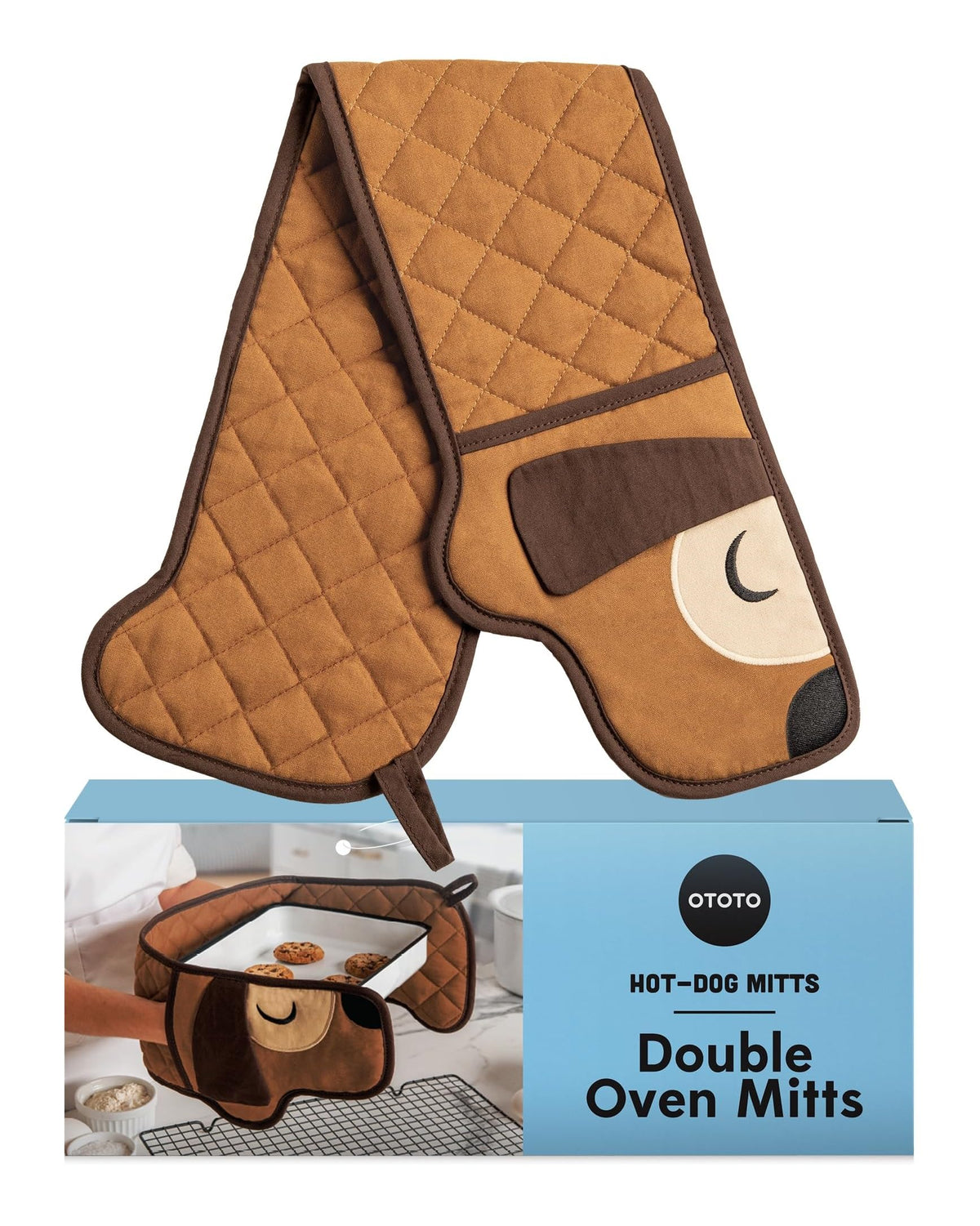 OTOTO hot-dog double oven mitts in brown protecting hands up to 250℃