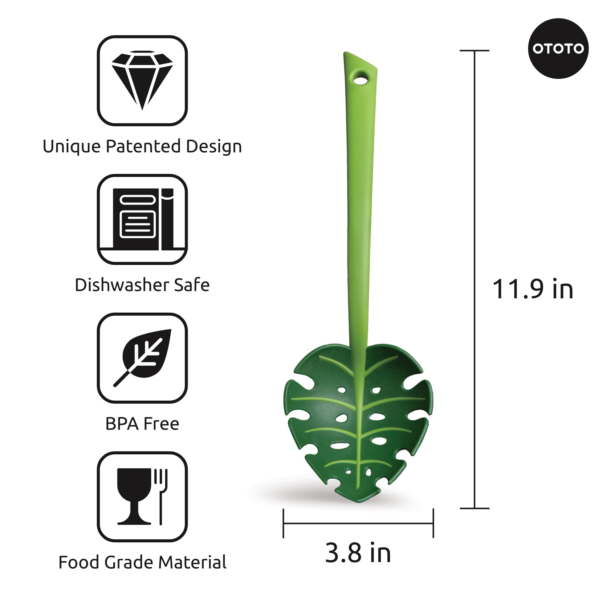OTOTO Jungle Spoon Monstera large-ladle shown for serving pasta.