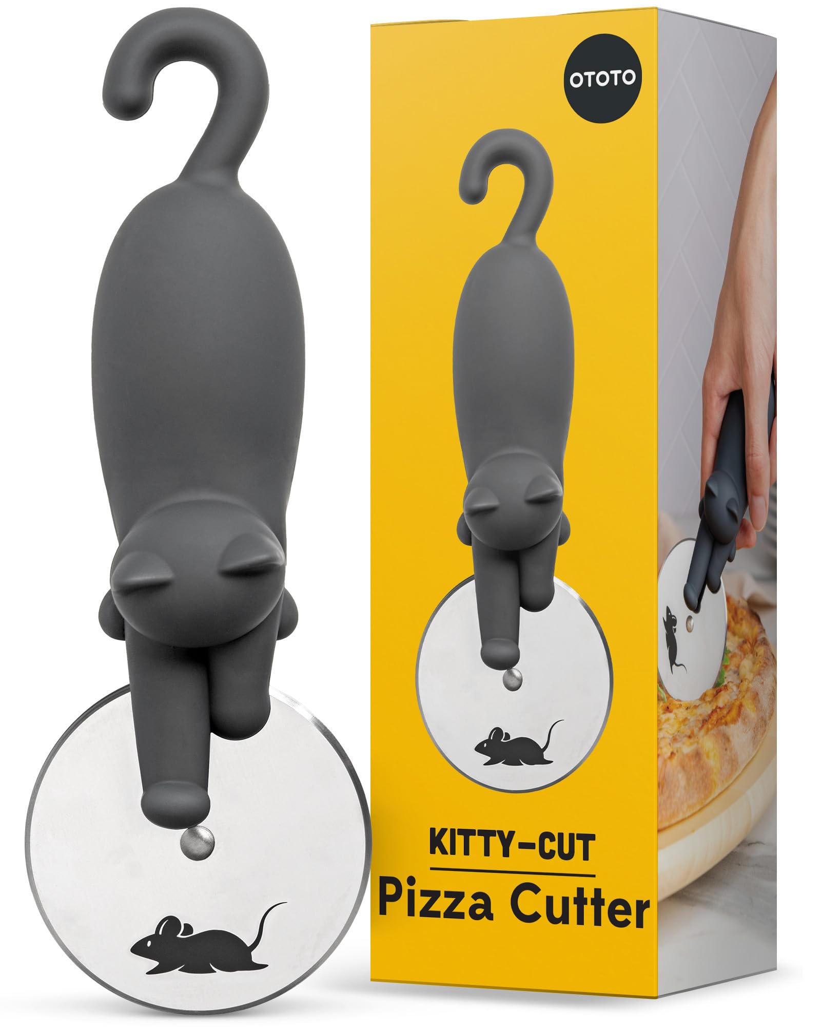 OTOTO Kitty Cut pizza cutter wheel for effortless, precise pizza slicing.