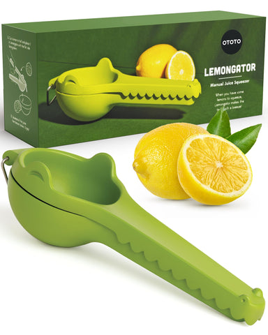 OTOTO Lemongator lemon juicer hand with a comfortable grip for citrus squeezing.