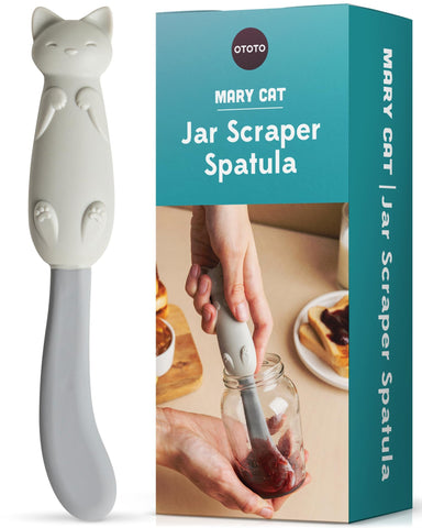 OTOTO Mary Cat jar scraper with silicone tail reaches bottom jars for easy spreading