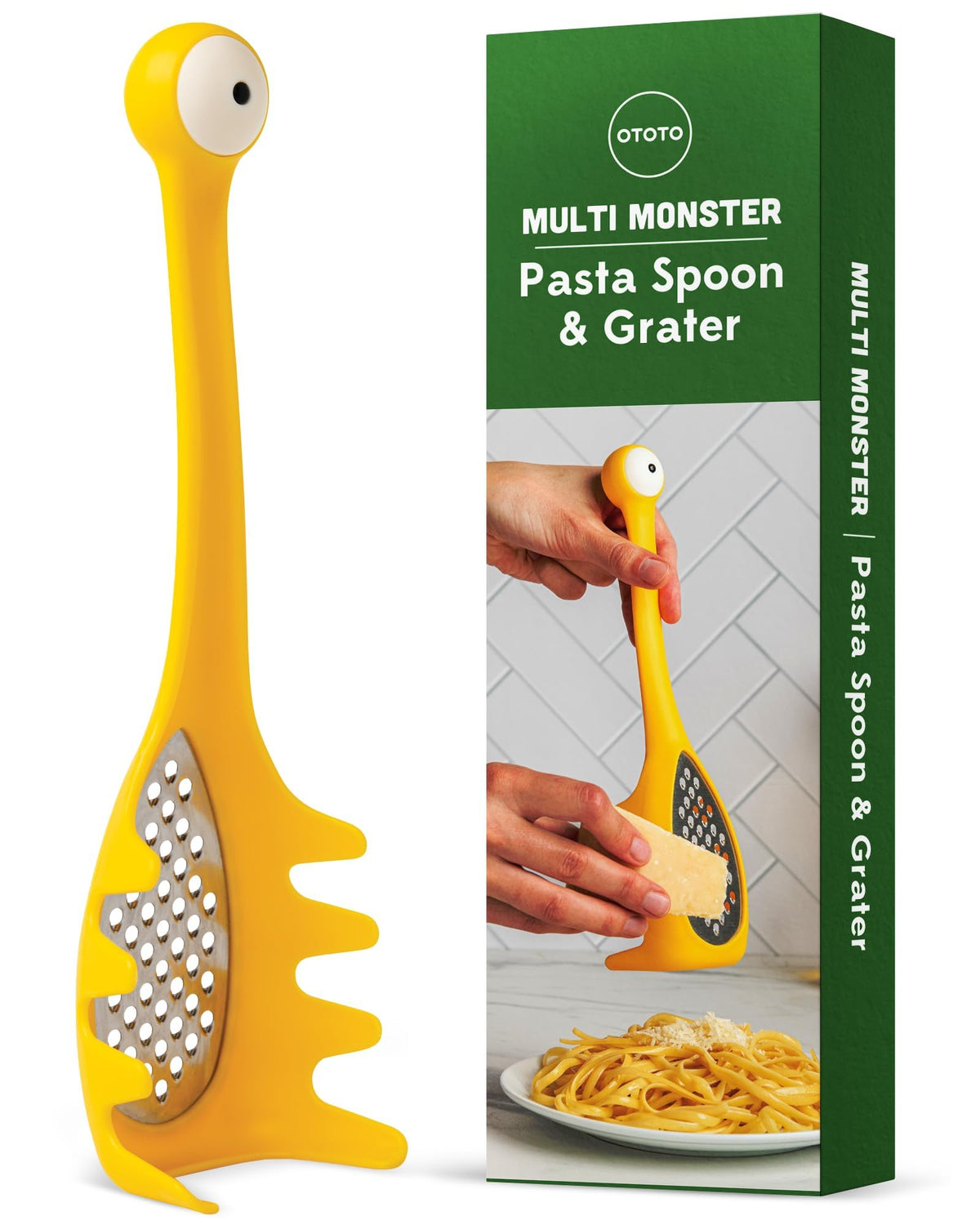 OTOTO Multi Monster grater-spoon in one tool for easy cheese grating and pasta serving.