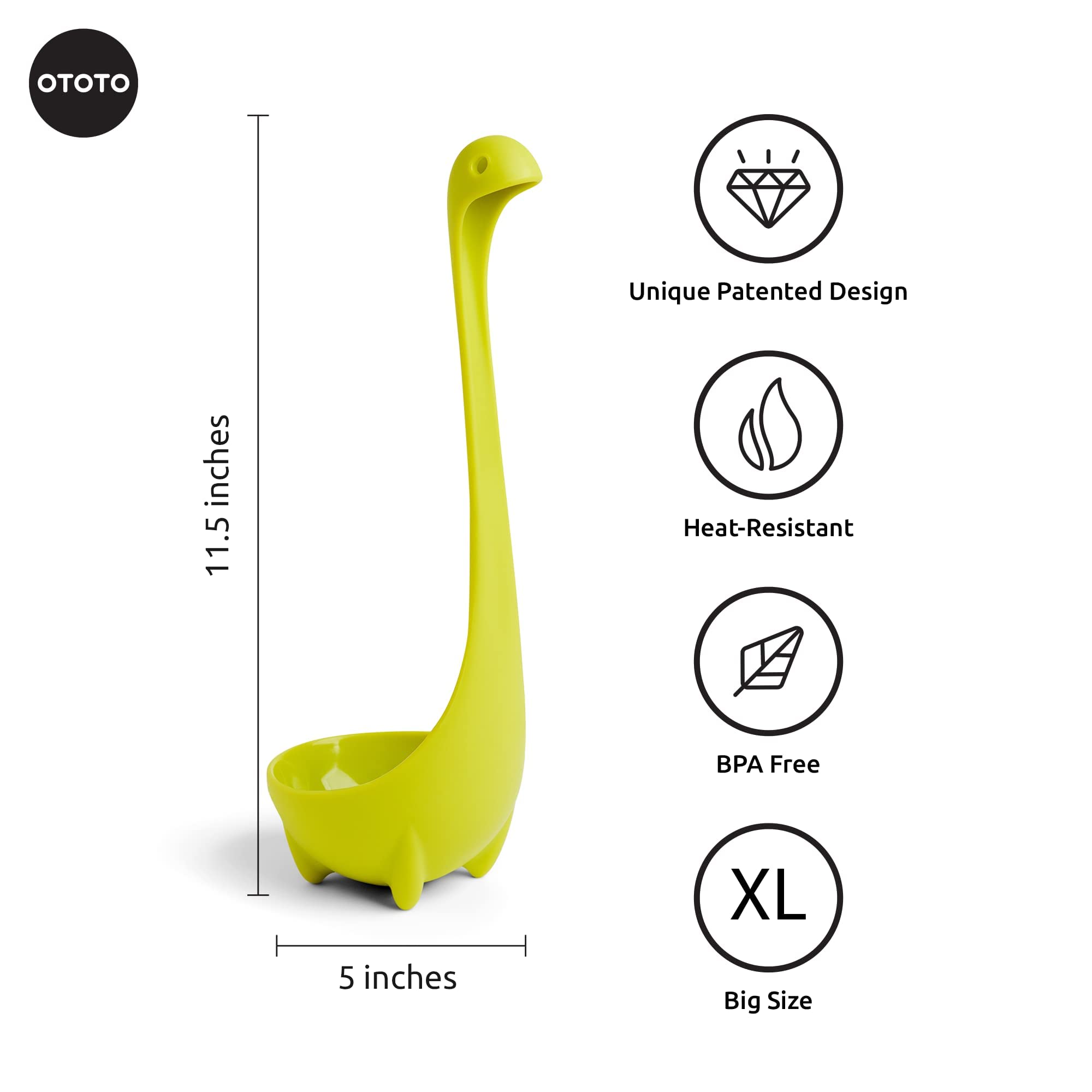 OTOTO Nessie giant ladle makes scooping from tall pots effortless.