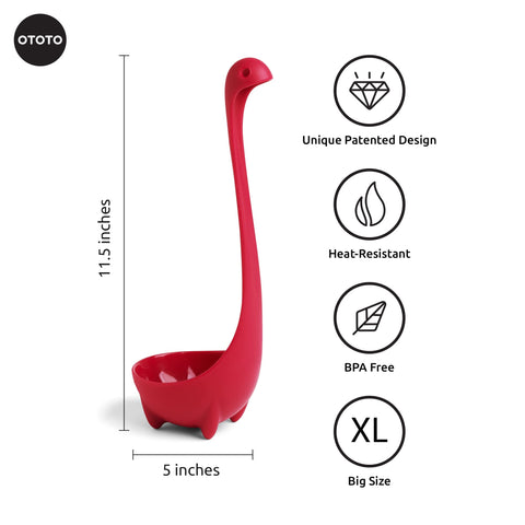 OTOTO Nessie Ladle closeup highlights Nessie detail and sturdy grip