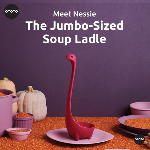 OTOTO Nessie Ladle in soup demonstrates easy serving and scooping