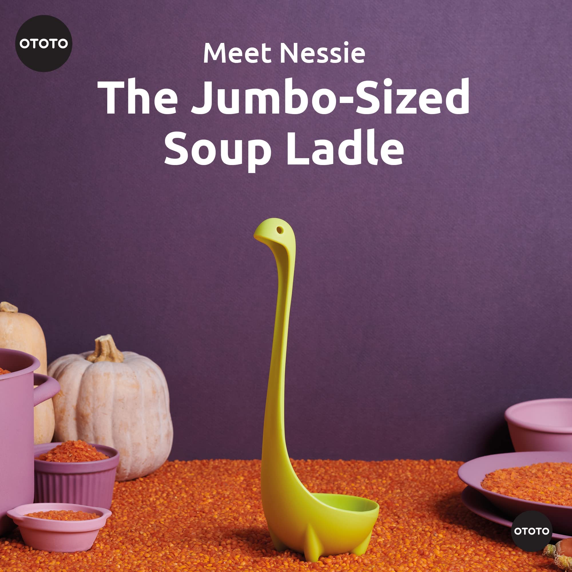 OTOTO Nessie silicone ladle detail shows heat-resistant silicone for safe stirring.
