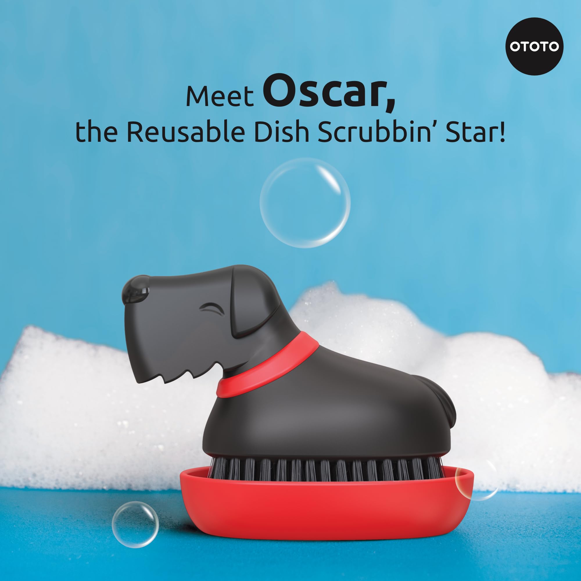 OTOTO Oscar dog dish brush bristles tackle stubborn grime on plates and pots