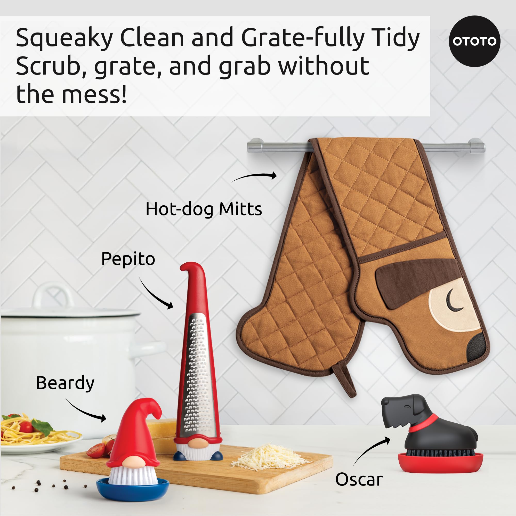 OTOTO Oscar dish brush for produce doubles as vegetable scrub companion