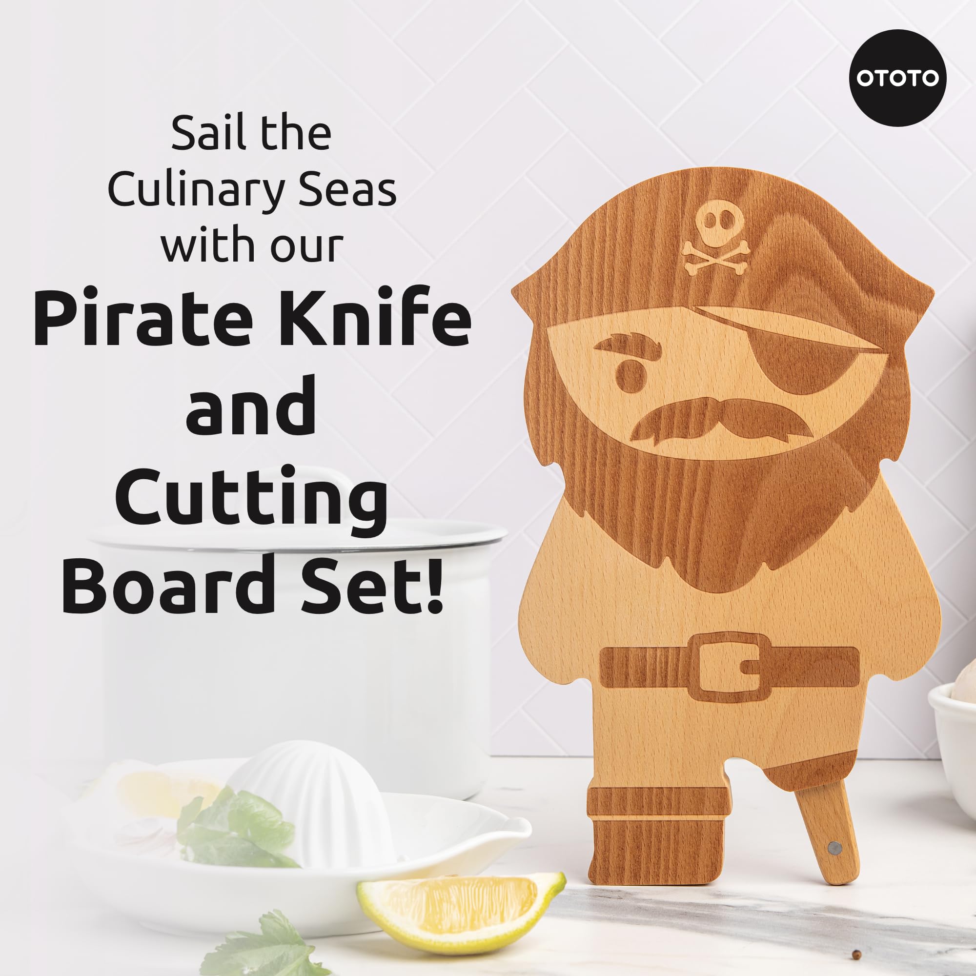 OTOTO pirate cutting board is dishwasher safe for quick cleanup.