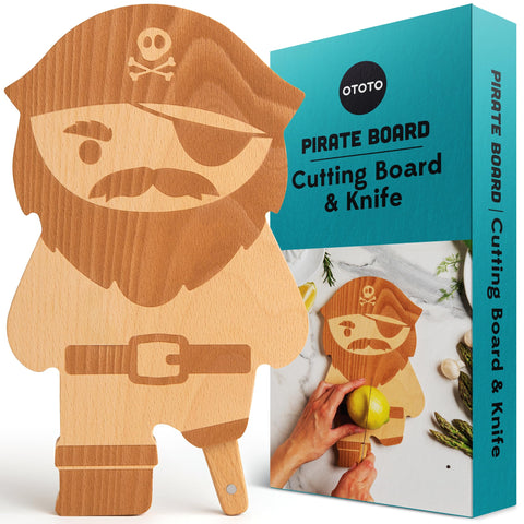 OTOTO Pirate Cutting Board with peg-leg knife slot for easy prep.